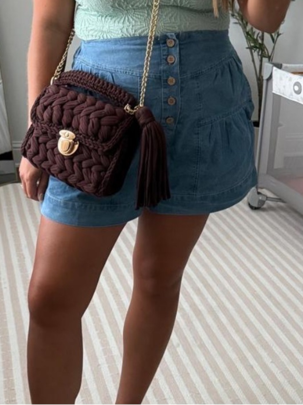 Button Detail Denim Shorts